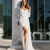 Arianna Beaded Floral Lace Maxi Bridal Robe With Train - Includes Slip