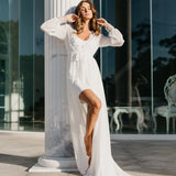 Arianna Beaded Floral Lace Maxi Bridal Robe With Train - Includes Slip