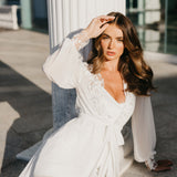 Arianna Beaded Floral Lace Maxi Bridal Robe With Train - Includes Slip