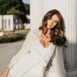 Arianna Beaded Floral Lace Maxi Bridal Robe With Train - Includes Slip