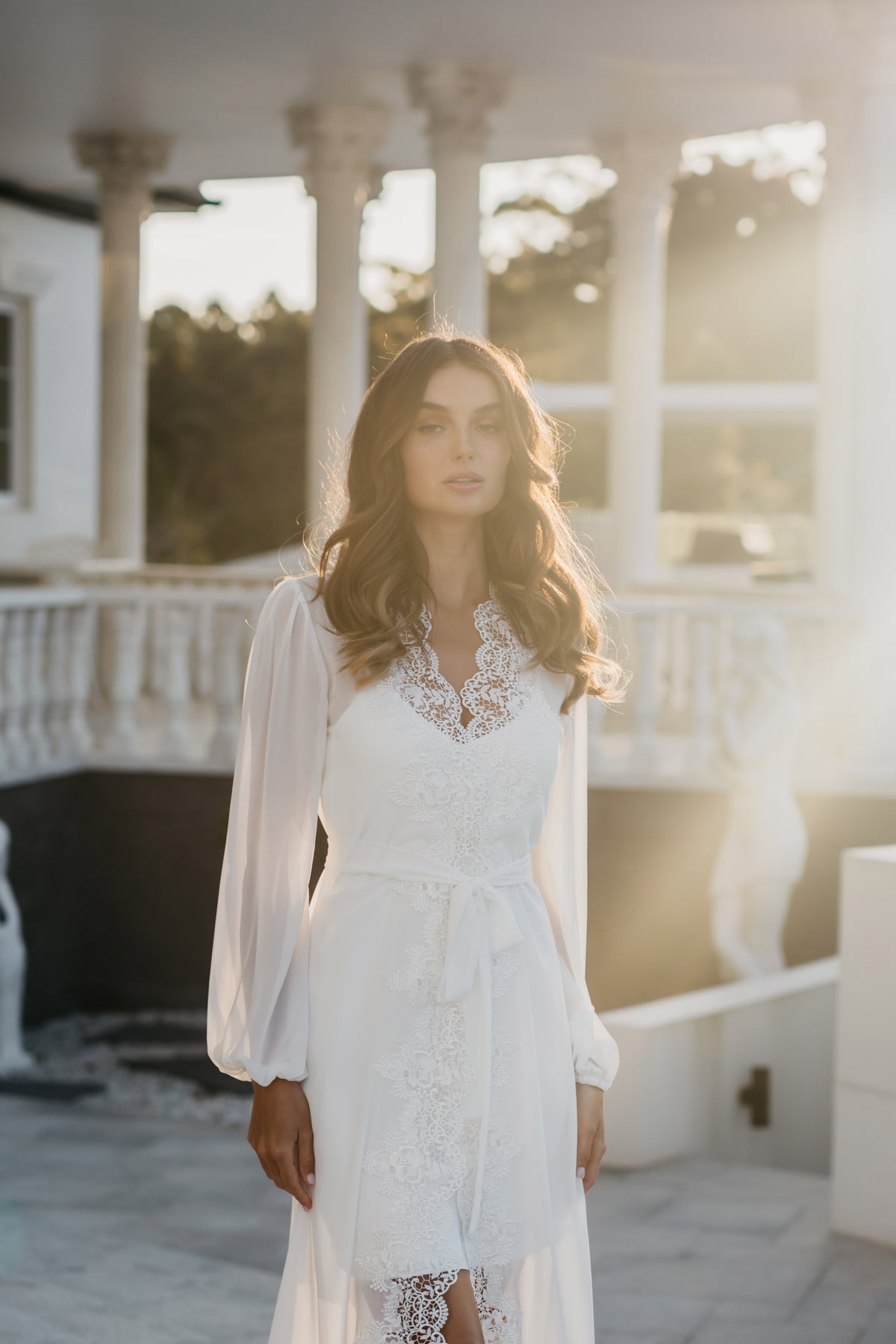 Layla Lace Trim Maxi, Lace Bridal Robe