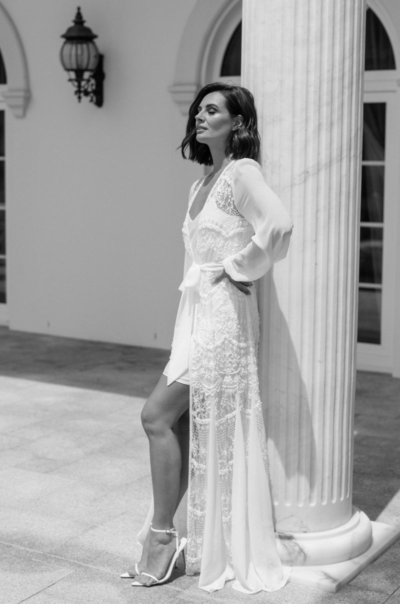 Clementine Hand Beaded Pearl Maxi - Includes Slip
