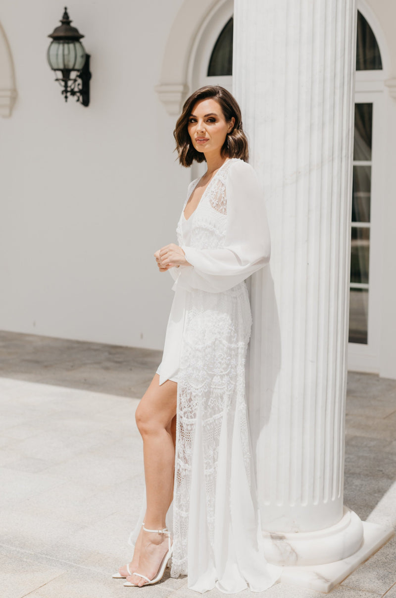 Clementine Hand Beaded Pearl Maxi - Includes Slip