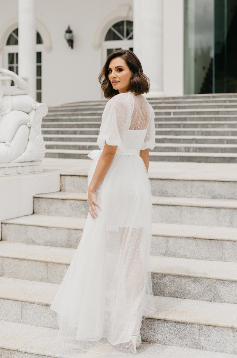 Mila Flocked Spot Lace Maxi Robe - Includes Slip