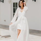 Millie Hand Beaded Pearl Mesh Maxi Bridal Robe - Includes Slip