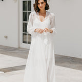 Millie Hand Beaded Pearl Mesh Maxi Bridal Robe - Includes Slip