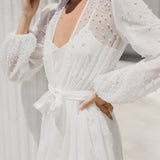 Millie Hand Beaded Pearl Mesh Maxi Bridal Robe - Includes Slip