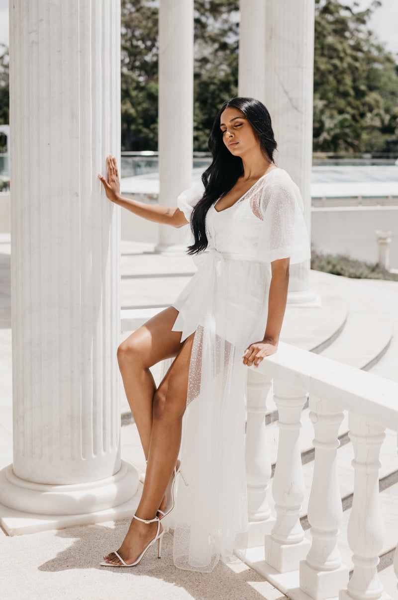 Mila Flocked Spot Lace Maxi Robe - Includes Slip