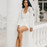 Millie Hand Beaded Pearl Mesh Maxi Bridal Robe - Includes Slip