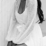 Millie Hand Beaded Pearl Mesh Maxi Bridal Robe - Includes Slip