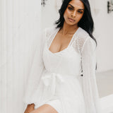 Millie Hand Beaded Pearl Mesh Maxi Bridal Robe - Includes Slip