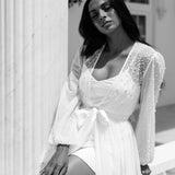 Millie Hand Beaded Pearl Mesh Maxi Bridal Robe - Includes Slip