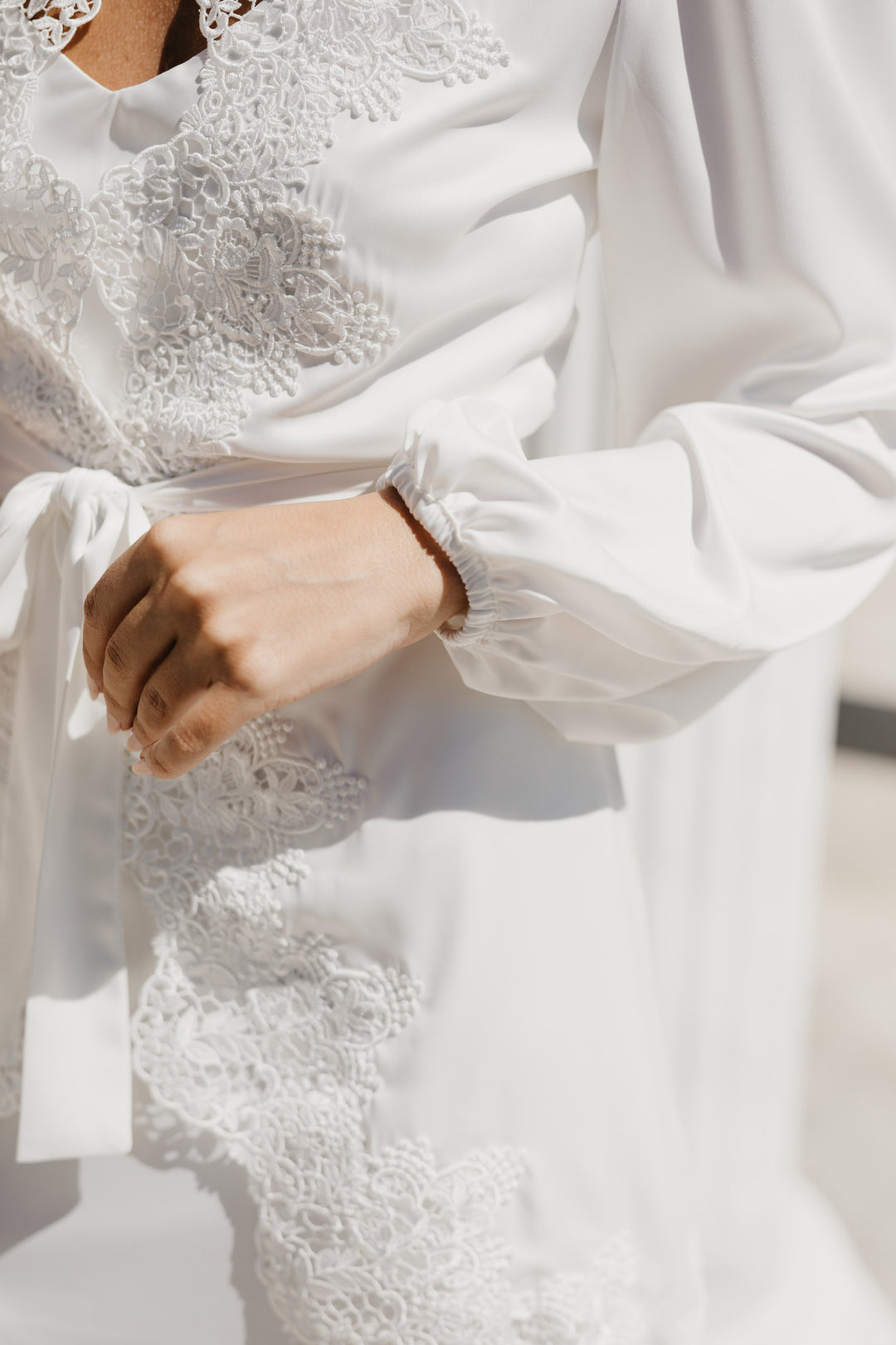 Lottie Lace Trim Bridal Robe - Includes Slip