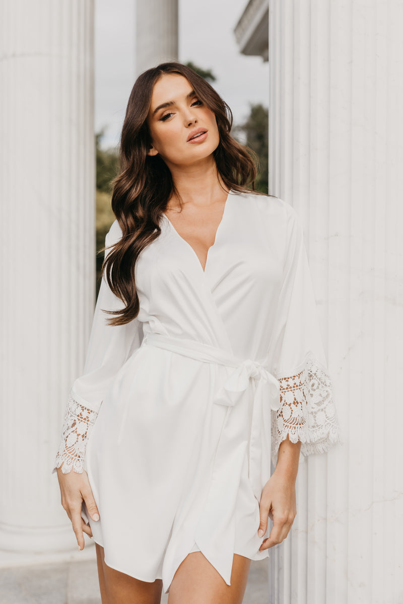 Scarlett Petal Hem Lace Trim Satin Robe