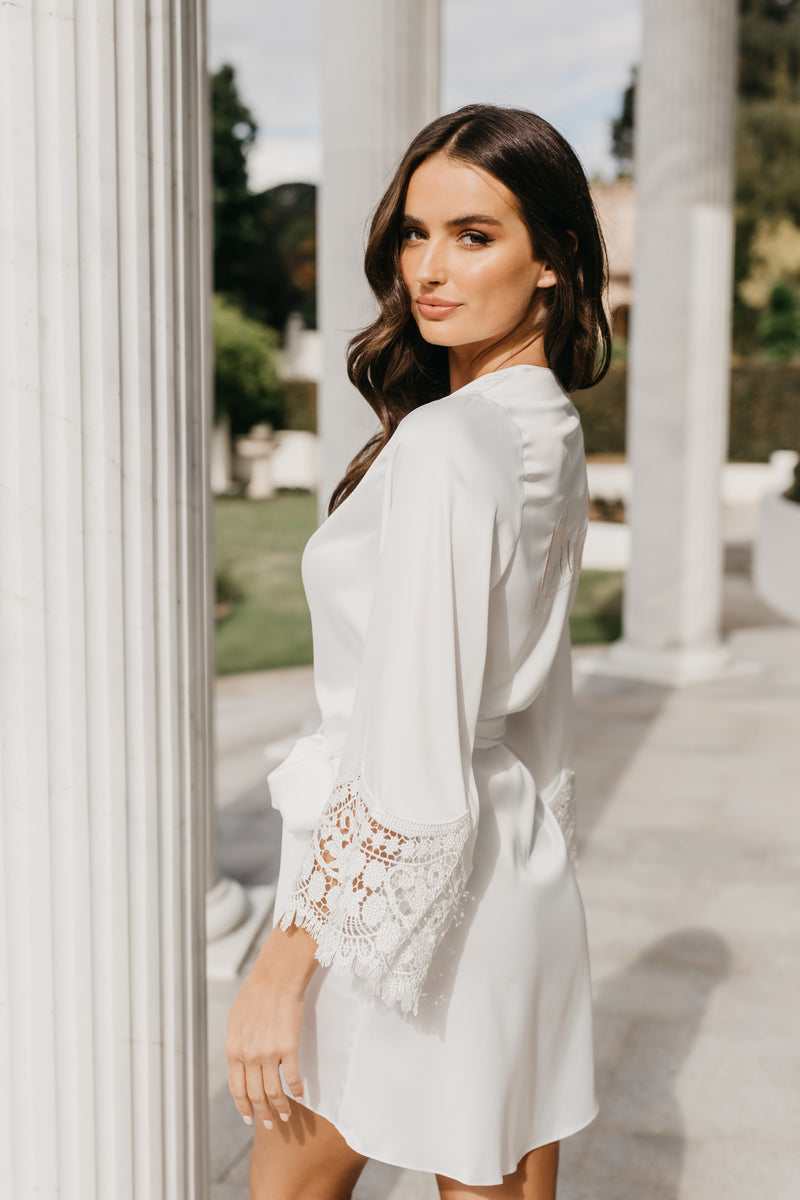 Scarlett Petal Hem Lace Trim Satin Robe