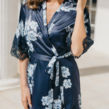 Ivana Bleu De Fleur Printed Robe