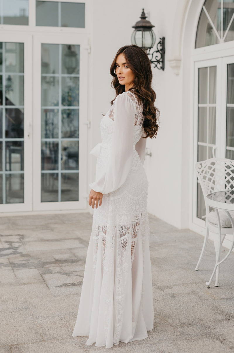 Clementine Hand Beaded Pearl Maxi - Includes Slip