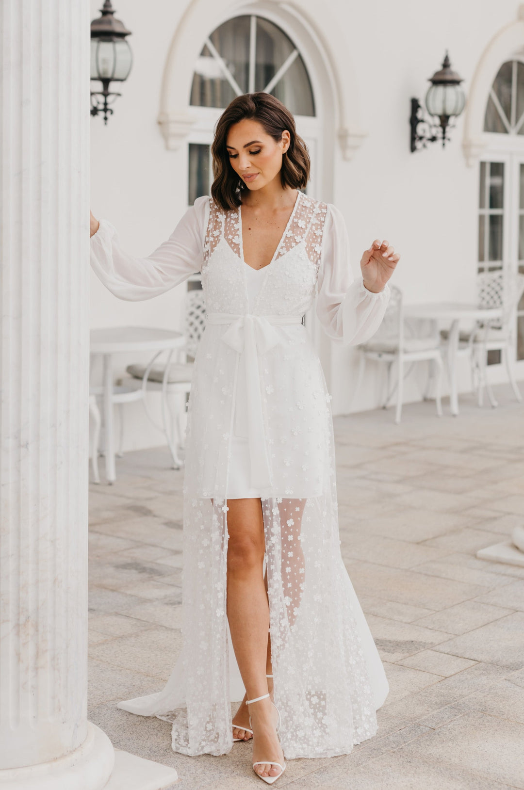 Cassidy Forget Me Knot Maxi Lace Bridal Robe  - Includes Slip