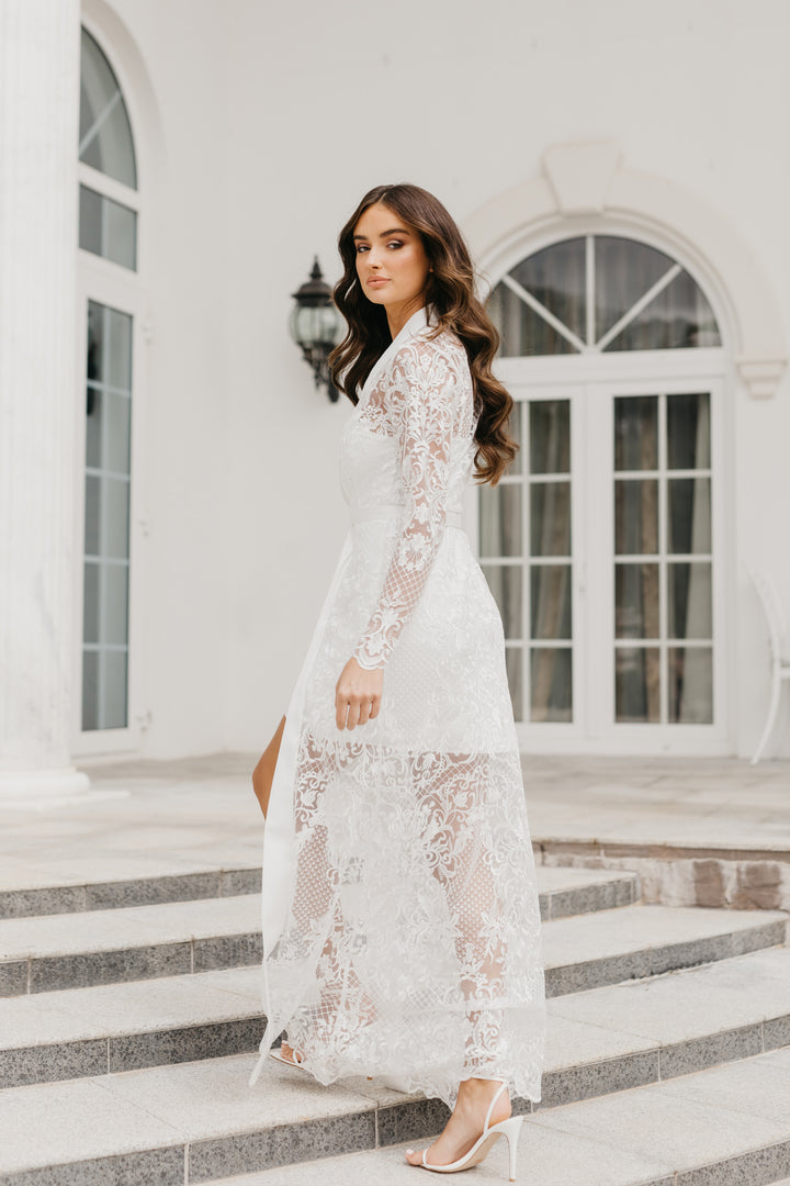 Daphne Majestic Lace Maxi Bridal Robe - Includes Slip