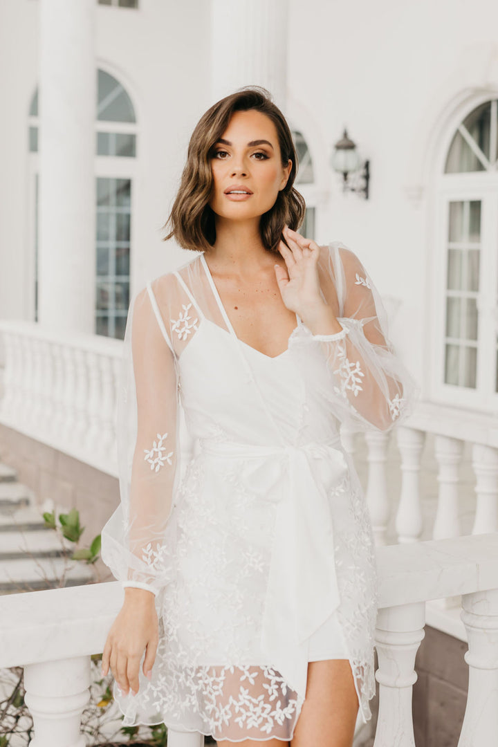 Ines Lace Beaded Bridal Robe  - Includes Slip