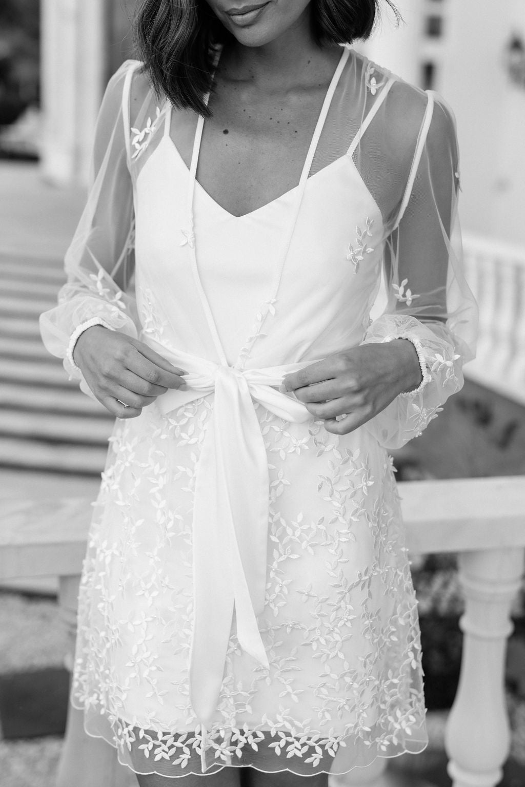 Ines Lace Beaded Bridal Robe  - Includes Slip