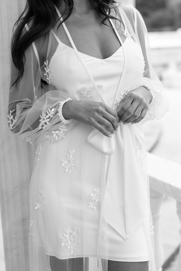 Ruqaya Lace Beaded Maxi Bridal Robe - Includes Slip