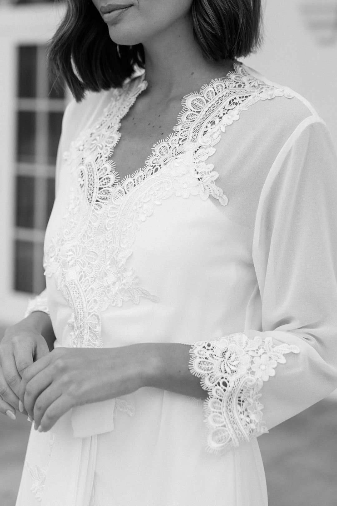 Maeve Lace Trim Bridal Robe - Includes Slip