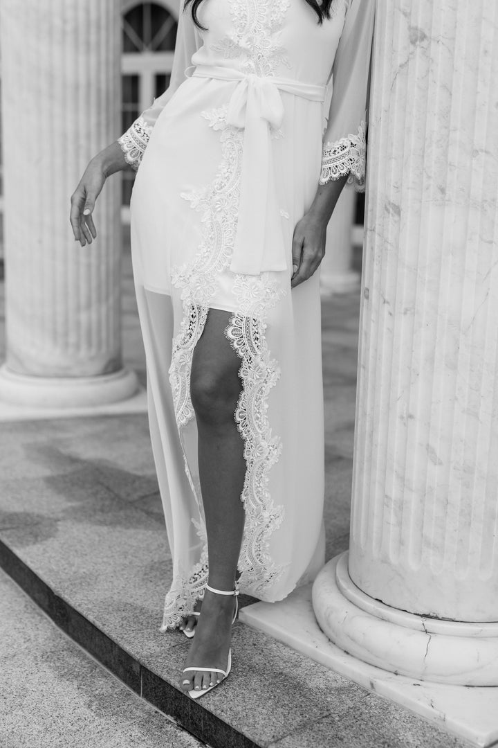 Hannah Lace Trim Maxi Bridal Robe - Includes Slip