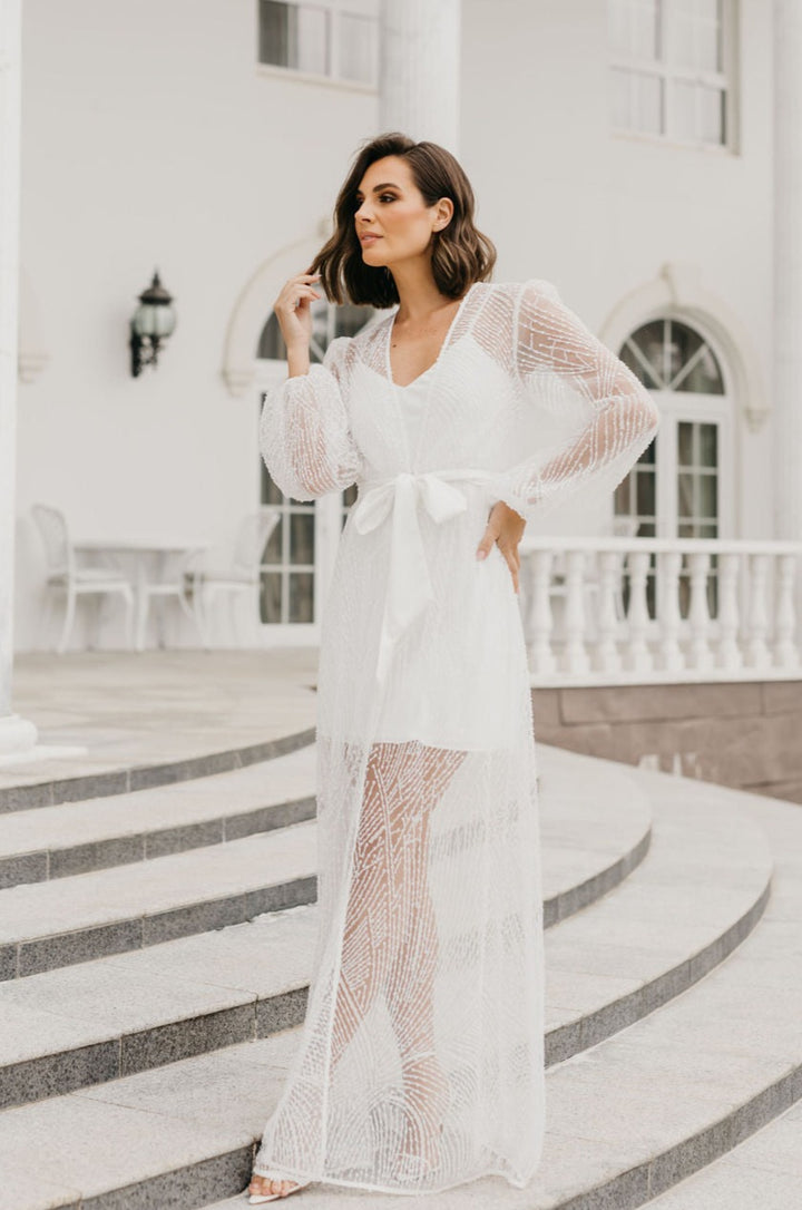 London Sequin Beaded Maxi Bridal Robe - Includes Slip