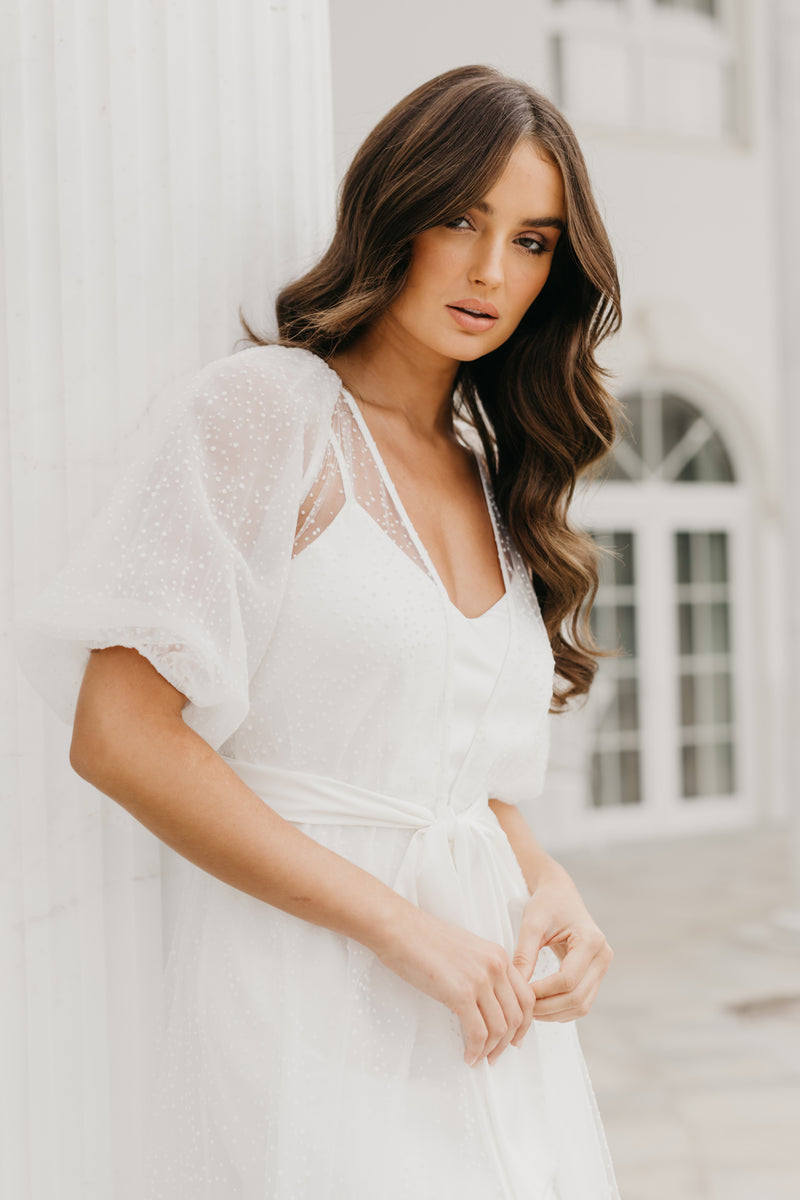 Mila Flocked Spot Lace Maxi Robe - Includes Slip