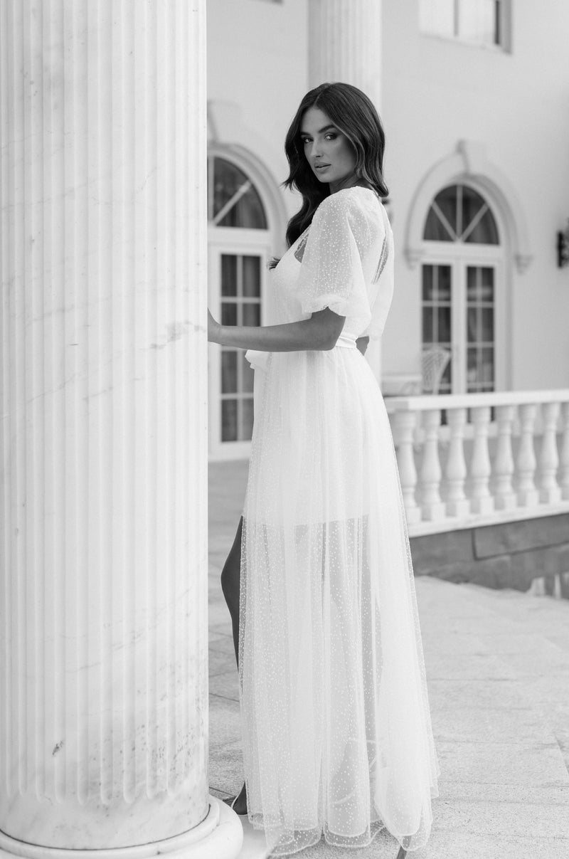 Mila Flocked Spot Lace Maxi Robe - Includes Slip