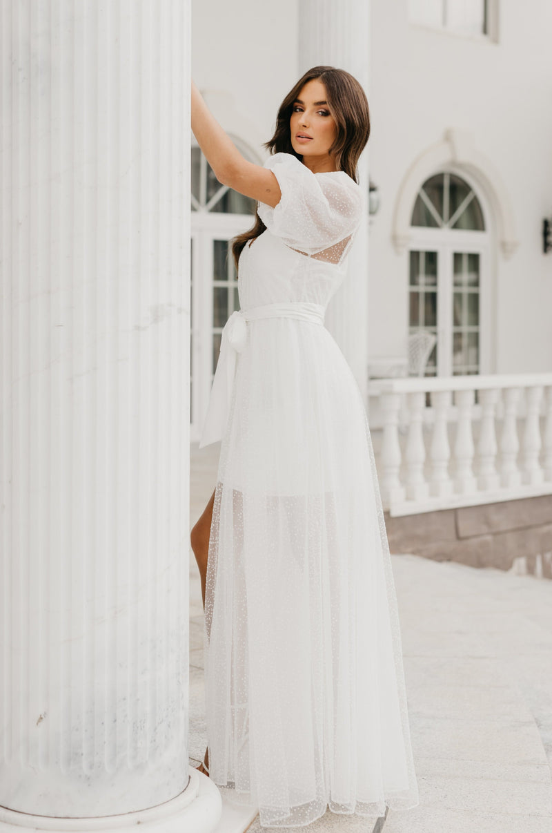 Mila Flocked Spot Lace Maxi Robe - Includes Slip