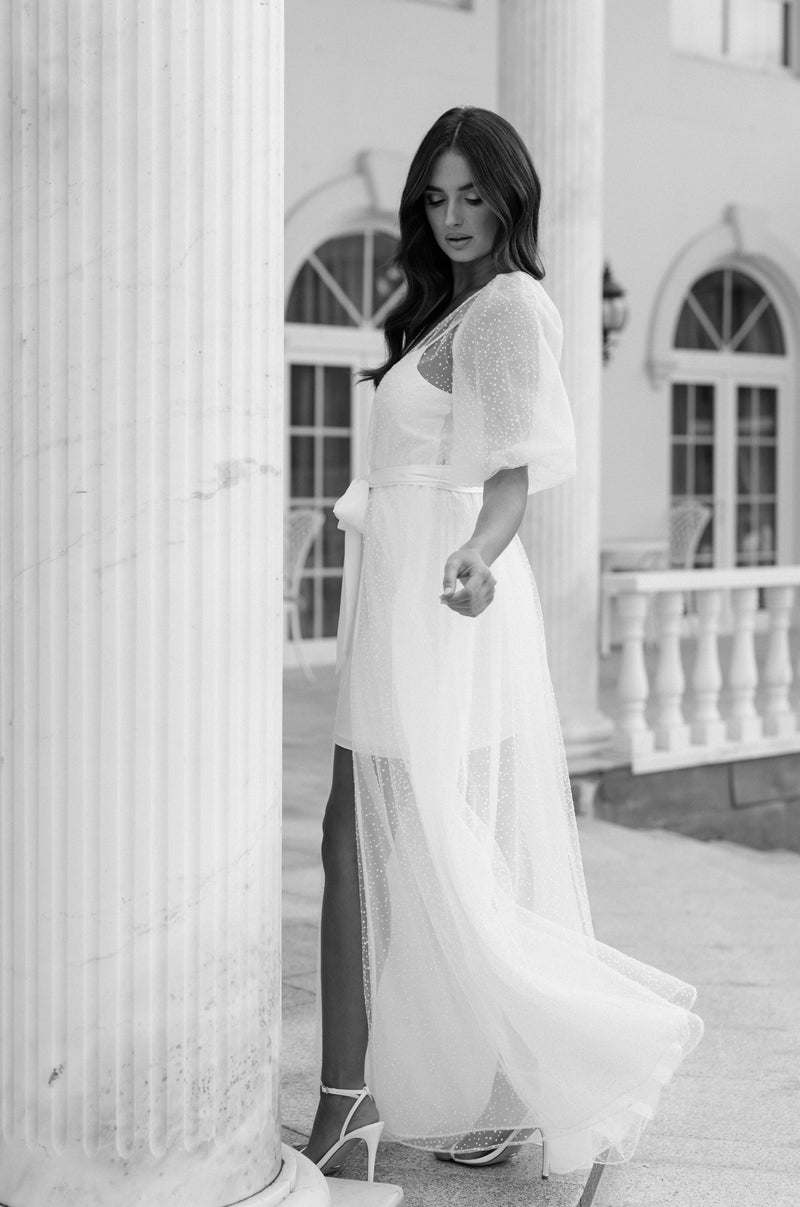 Mila Flocked Spot Lace Maxi Robe - Includes Slip