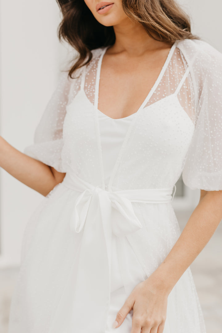 Mila Flocked Spot Lace Maxi Bridal Robe - Includes Slip