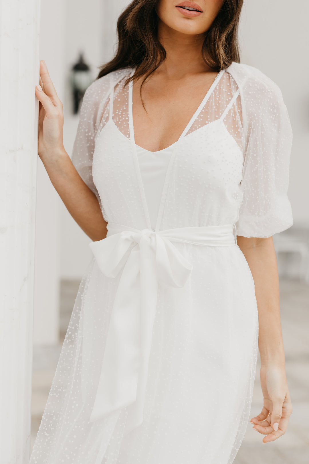 Mila Flocked Spot Lace Maxi Bridal Robe - Includes Slip