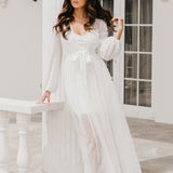 Millie Hand Beaded Pearl Mesh Maxi Bridal Robe - Includes Slip