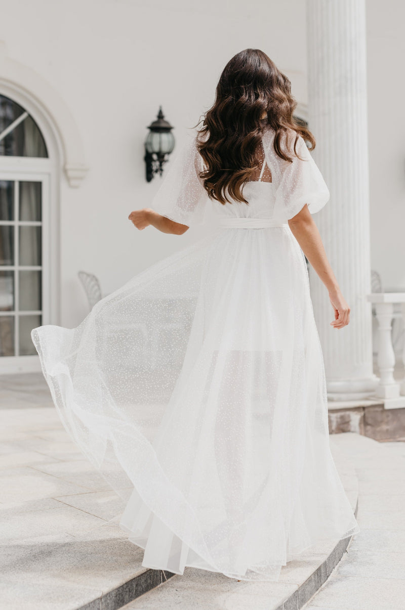 Mila Flocked Spot Lace Maxi Robe - Includes Slip