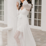 Millie Hand Beaded Pearl Mesh Maxi Bridal Robe - Includes Slip