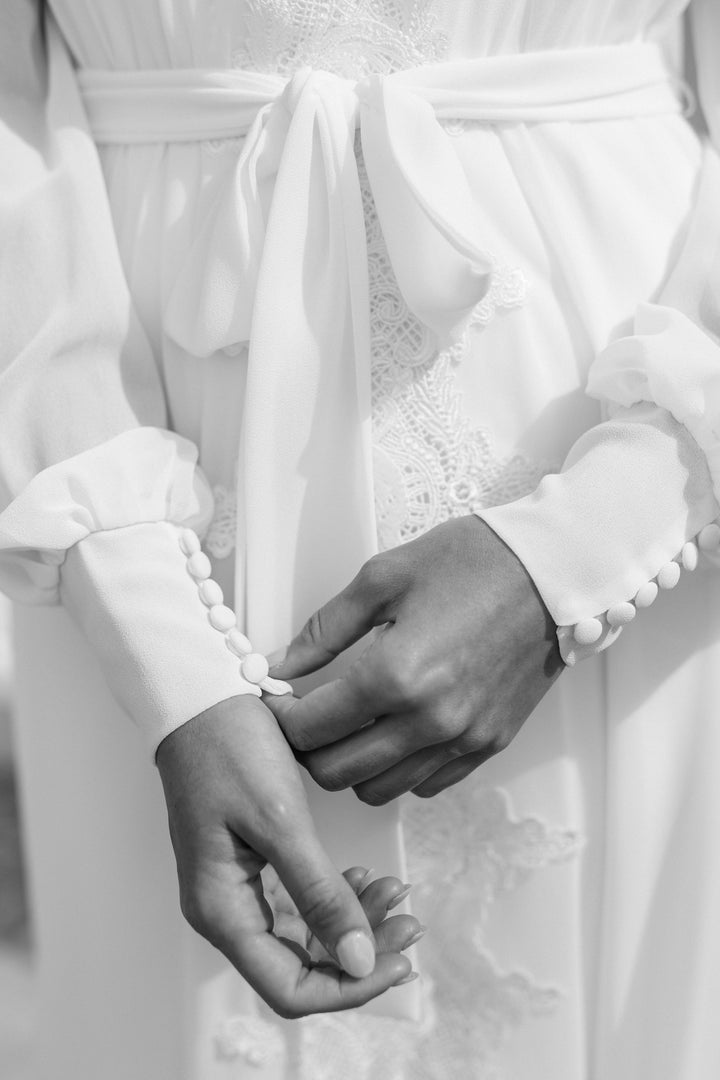 Vivian Lace Trim Maxi Bridal Robe With Train - Includes Slip