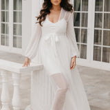 Millie Hand Beaded Pearl Mesh Maxi Bridal Robe - Includes Slip