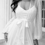 Millie Hand Beaded Pearl Mesh Maxi Bridal Robe - Includes Slip