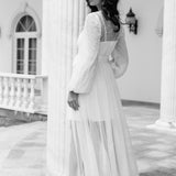 Millie Hand Beaded Pearl Mesh Maxi Bridal Robe - Includes Slip