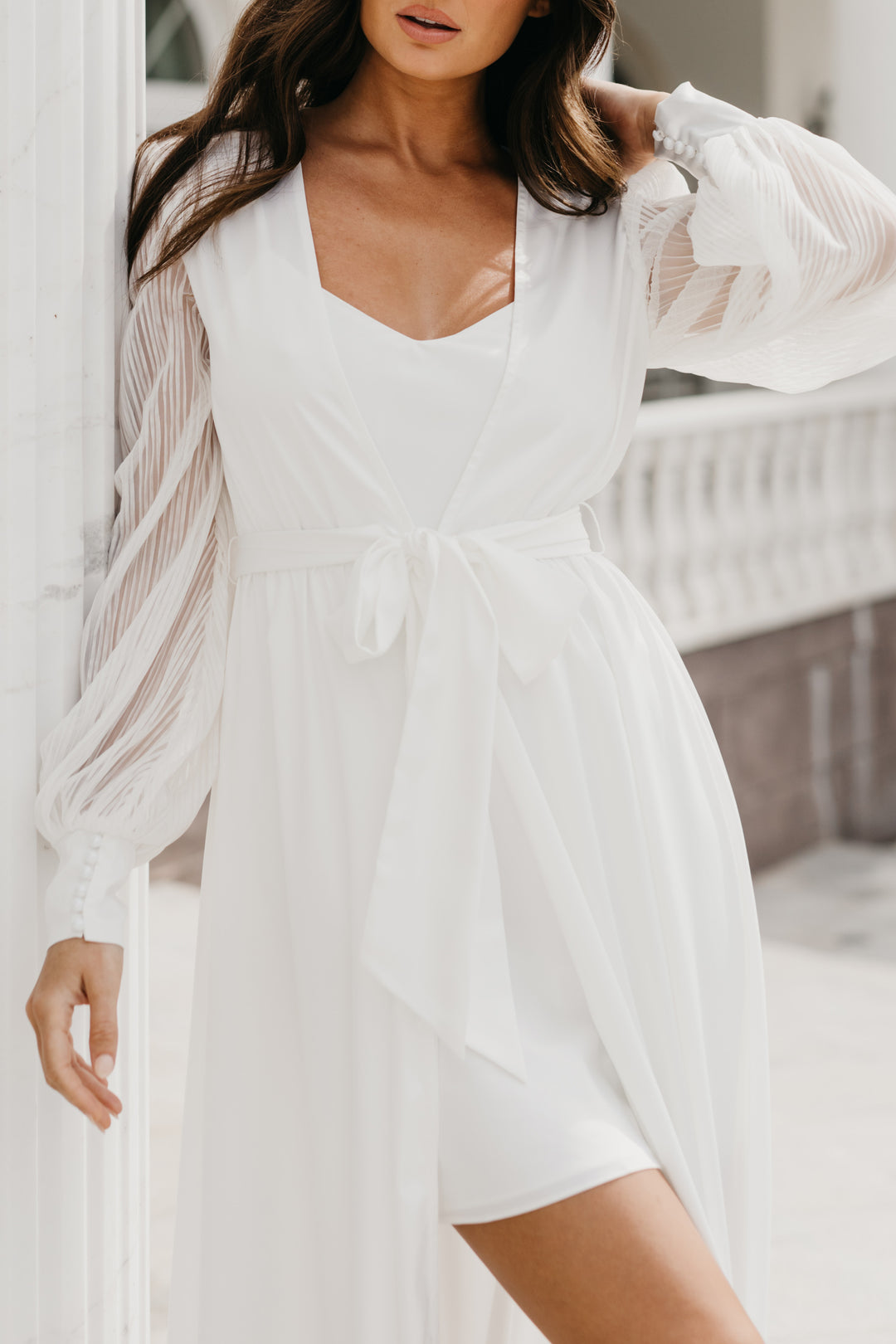 Alaina Pleated Sleeve Satin Maxi Bridal Robe - Includes Slip