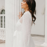 Millie Hand Beaded Pearl Mesh Maxi Bridal Robe - Includes Slip