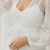 Millie Hand Beaded Pearl Mesh Maxi Bridal Robe - Includes Slip
