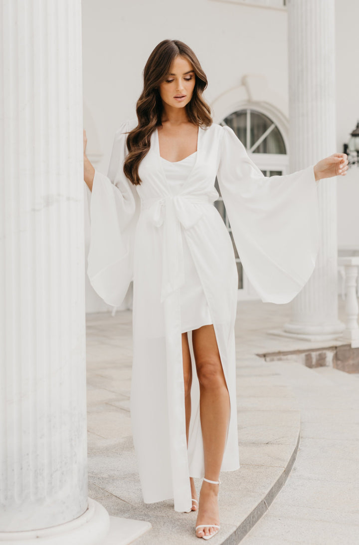 Ella Satin Flutter Sleeve Maxi Bridal Robe - Includes Slip