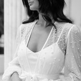 Millie Hand Beaded Pearl Mesh Maxi Bridal Robe - Includes Slip