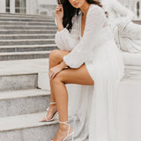 Millie Hand Beaded Pearl Mesh Maxi Bridal Robe - Includes Slip