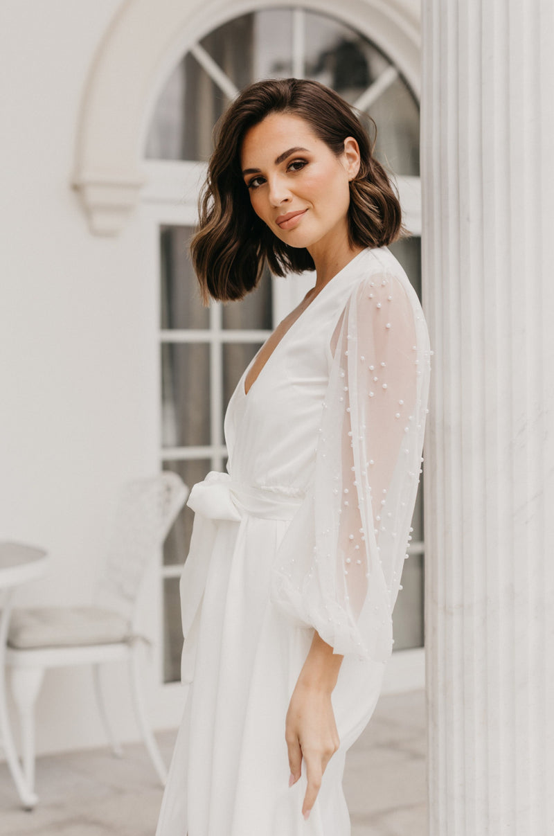 Sophia Hand Beaded Pearl Sleeve Maxi Robe - Includes Slip