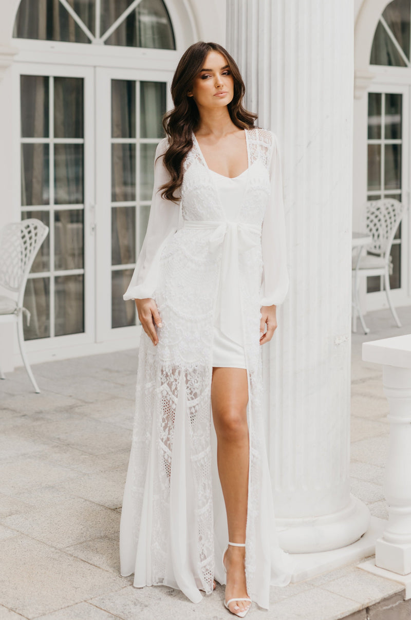 Clementine Hand Beaded Pearl Maxi - Includes Slip